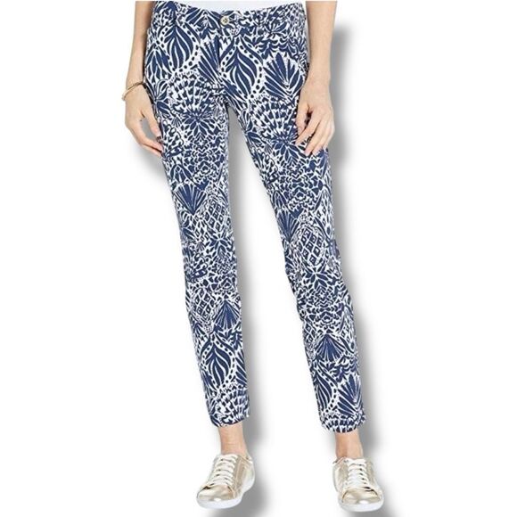 Lilly Pulitzer Kelly Knit‎ Skinny Ankle Pants High Tide Navy White Womens Size 4 - Picture 1 of 9